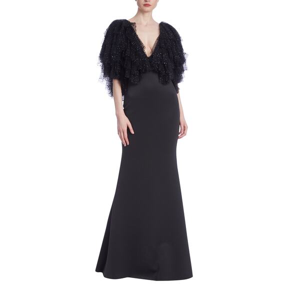 Badgley Mischka Crystal-Embellished Tulle Column Gown black US8 - Picture 3 of 7